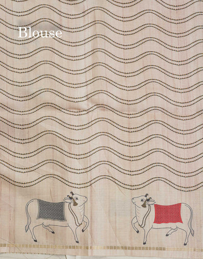 Semi Tussar Saree - Pastel Blue Colour Body With Contrast Half White Fancy Border