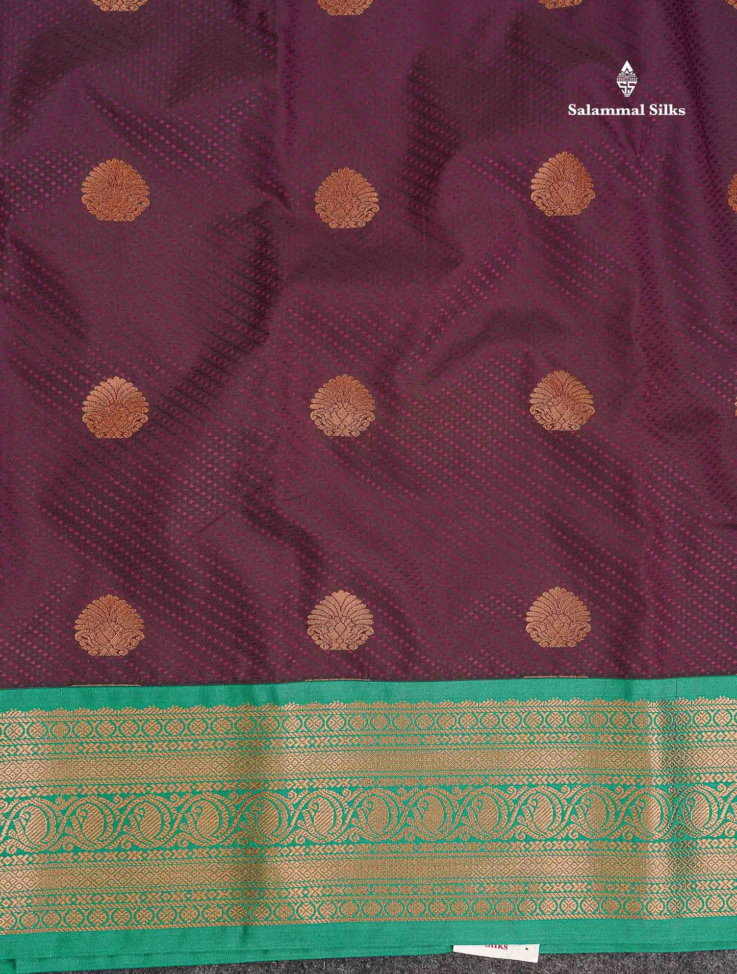 Semi Silk Saree - Dark Purple Colour Body Butta With Contrast  Sapphire Green Traditional Border