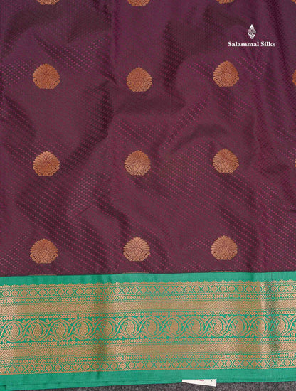 Semi Silk Saree - Dark Purple Colour Body Butta With Contrast  Sapphire Green Traditional Border