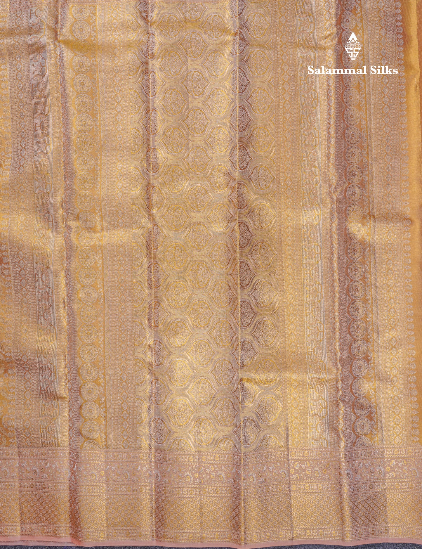 Beautiful Dark Sandal Tissue Bridal Pure Kanjivaram Silk Saree With Contrast Peach Fancy Border