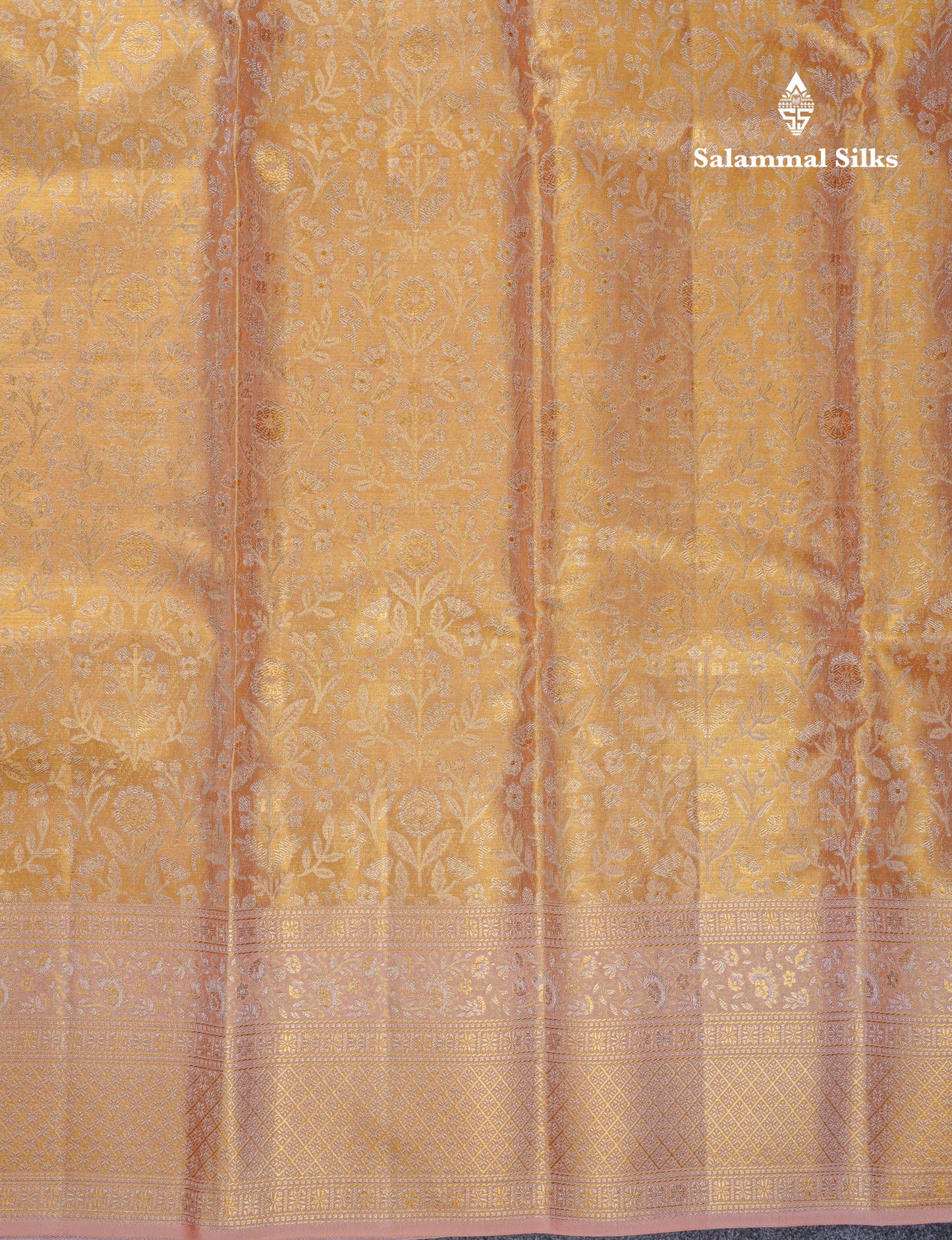 Beautiful Dark Sandal Tissue Bridal Pure Kanjivaram Silk Saree With Contrast Peach Fancy Border