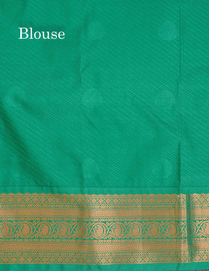 Semi Silk Saree - Dark Purple Colour Body Butta With Contrast  Sapphire Green Traditional Border