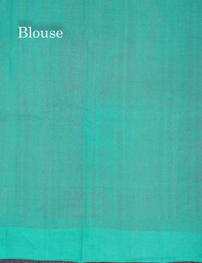 Beautiful Dark Navy Blue Thread Work Butta Handloom Pure Cotton Saree With Contrast Sapphihre Blue Blouse