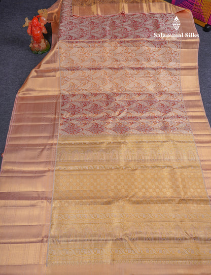 Beautiful Orange Tissue Bridal Pure Kanjivaram Silk Saree With Contrast Peach Traditional Evening Morning Border