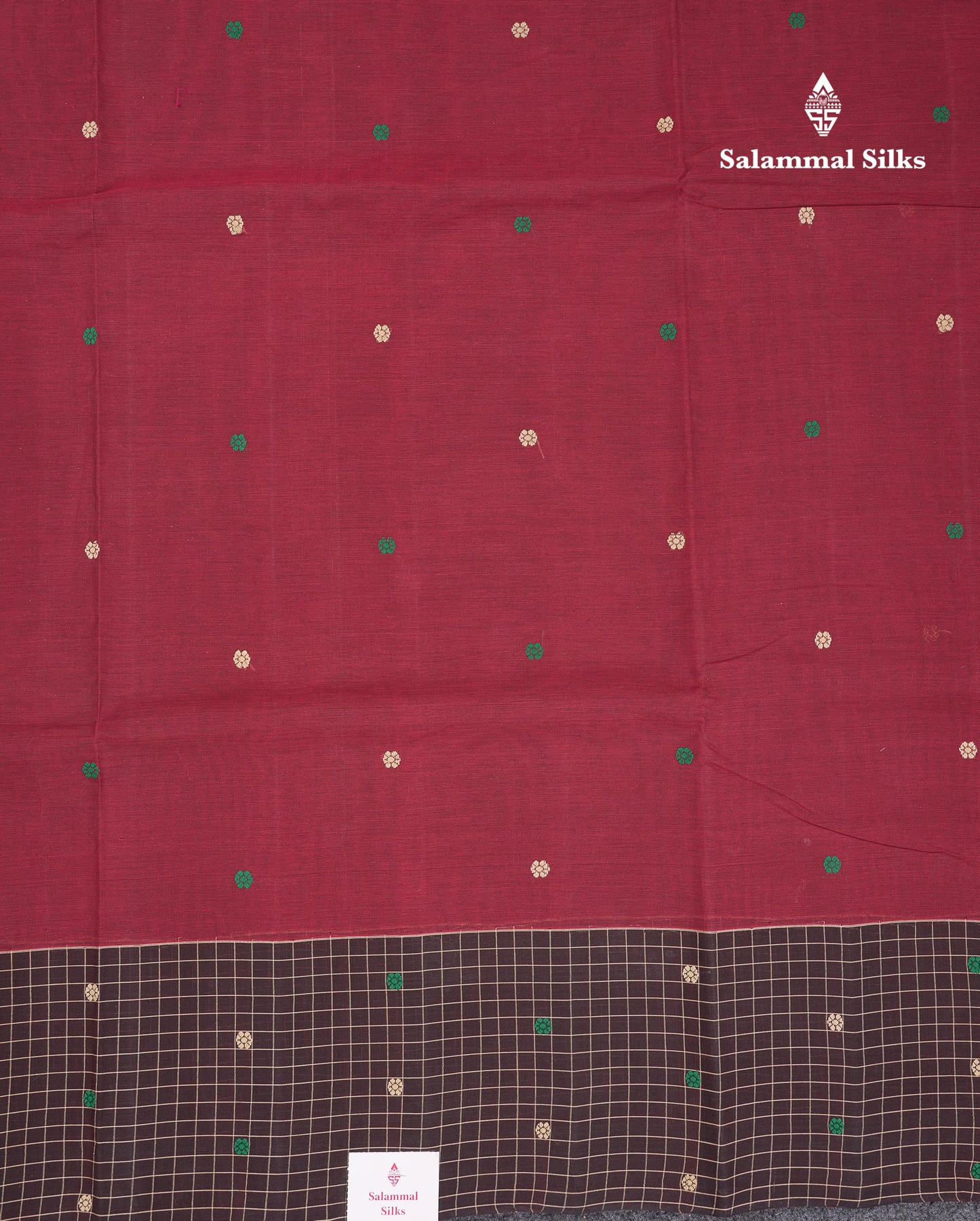 Beautiful Olive Mustard Yellow Thread Work Butta Handloom Pure Cotton Saree With Contrast Maroon Checks Border