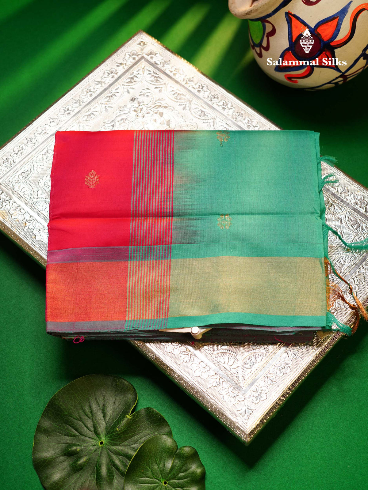 Beautiful Pink Semi Silk Cotton Saree With Contrast Sapphire Green Blouse