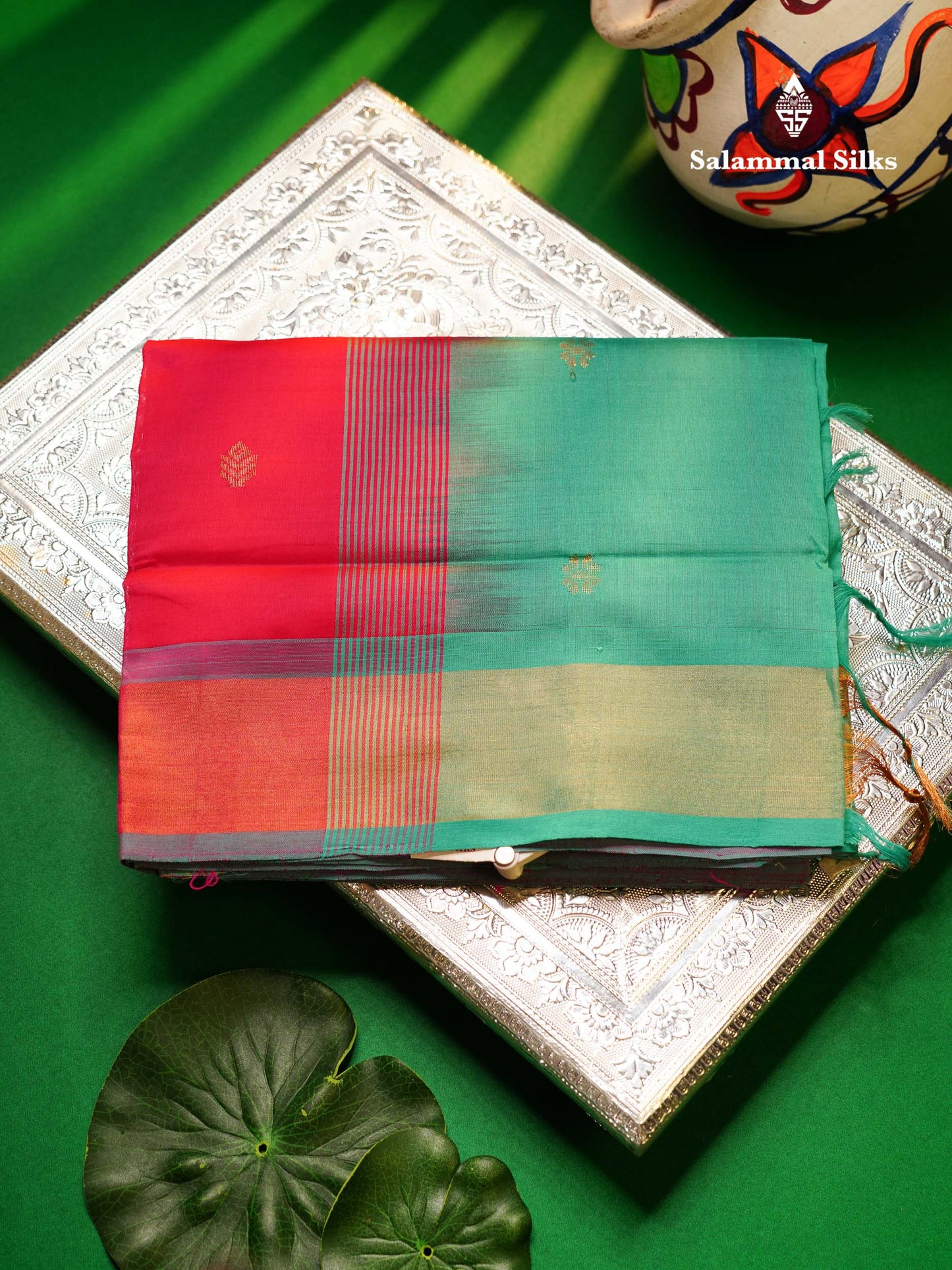Beautiful Pink Semi Silk Cotton Saree With Contrast Sapphire Green Blouse