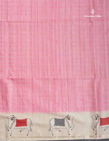 Semi Tussar Saree - Pastel Blue Colour Body With Contrast Half White Fancy Border