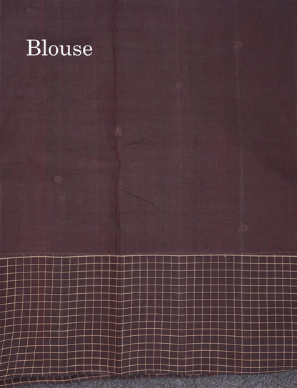 Beautiful Olive Mustard Yellow Thread Work Butta Handloom Pure Cotton Saree With Contrast Maroon Checks Border