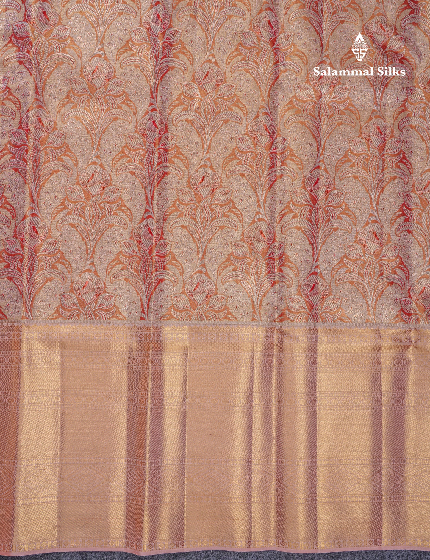 Beautiful Orange Tissue Bridal Pure Kanjivaram Silk Saree With Contrast Peach Traditional Evening Morning Border