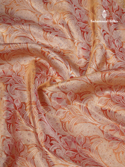 Beautiful Orange Tissue Bridal Pure Kanjivaram Silk Saree With Contrast Peach Traditional Evening Morning Border