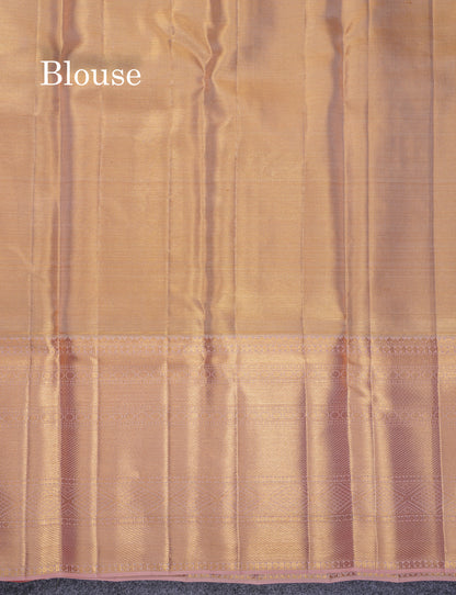 Beautiful Orange Tissue Bridal Pure Kanjivaram Silk Saree With Contrast Peach Traditional Evening Morning Border