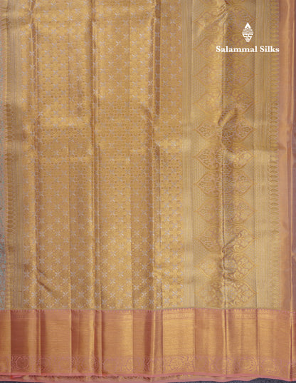 Beautiful Light Peach Tissue Bridal Pure Kanjivaram Silk Saree With Contrast Dark Peach Border