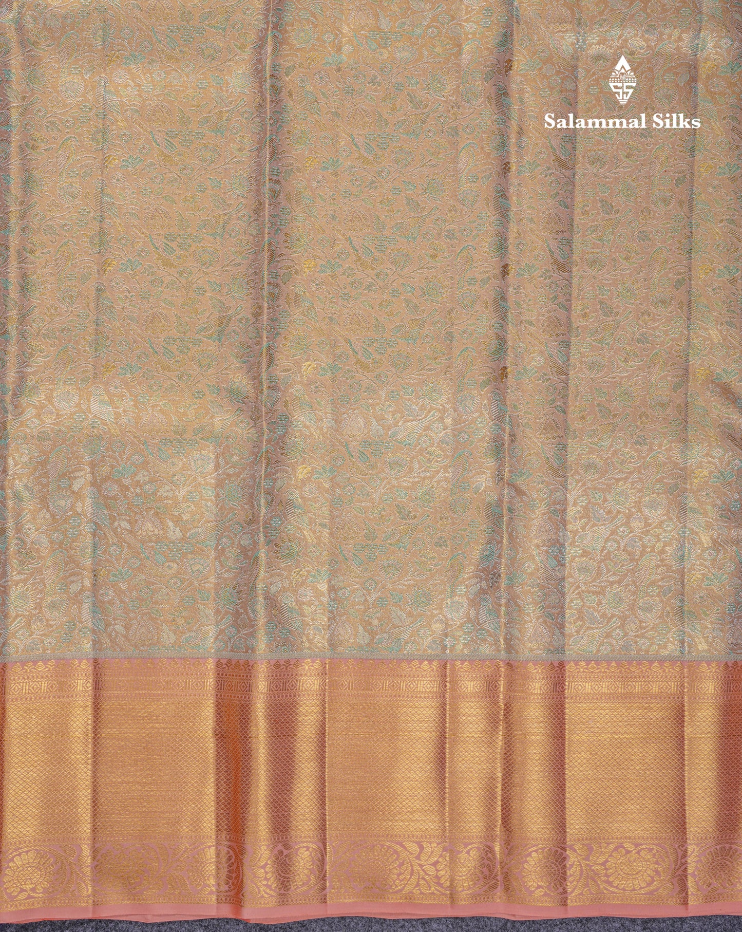 Beautiful Light Peach Tissue Bridal Pure Kanjivaram Silk Saree With Contrast Dark Peach Border