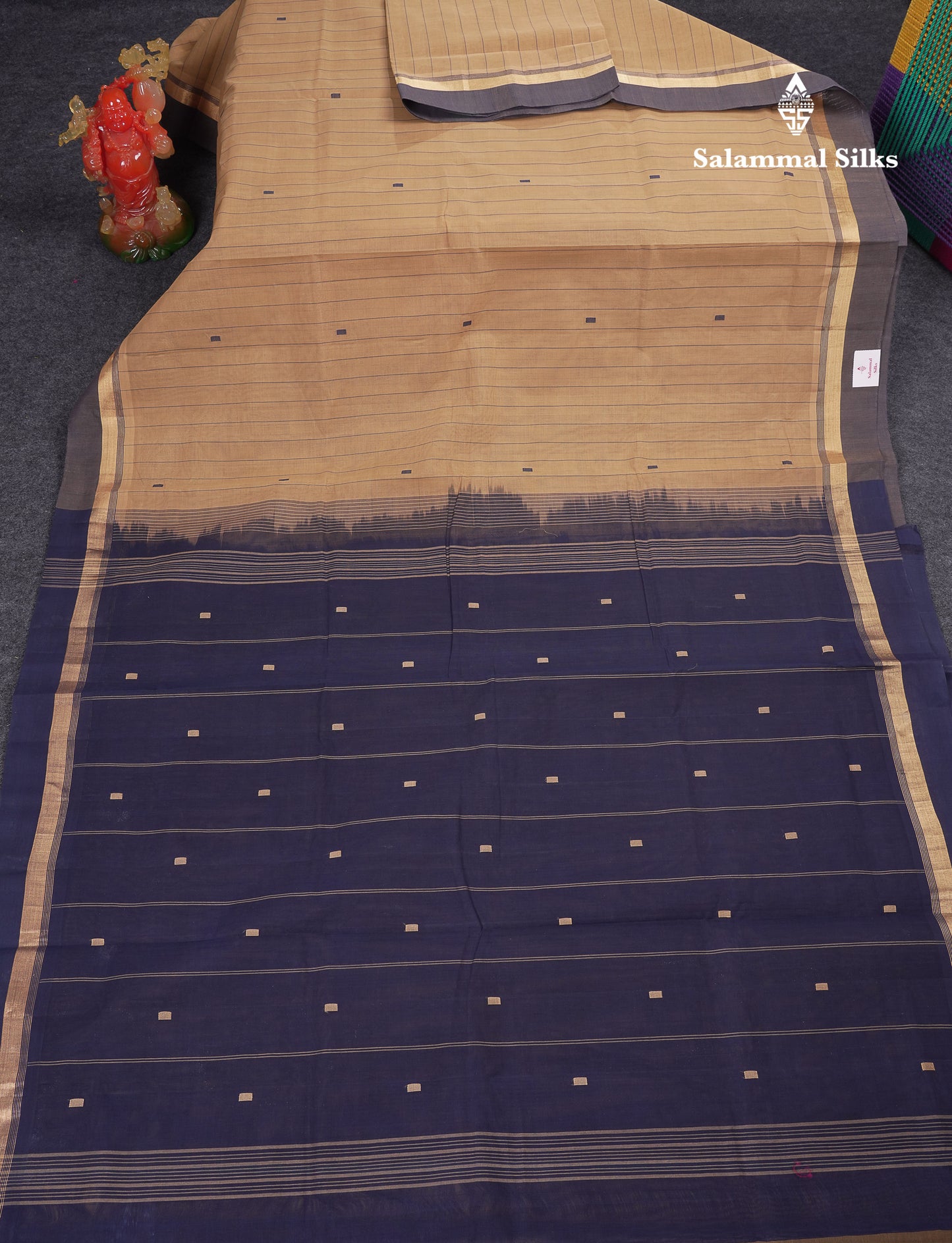 Beautiful Dark Purple Thread Work Butta Handloom Pure Cotton Saree With Contrast Mustard Yellow Blouse