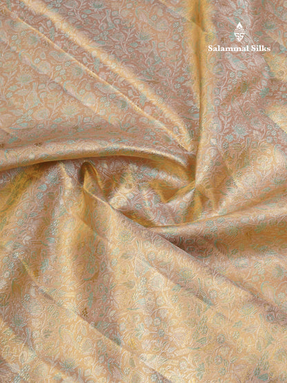 Beautiful Light Peach Tissue Bridal Pure Kanjivaram Silk Saree With Contrast Dark Peach Border