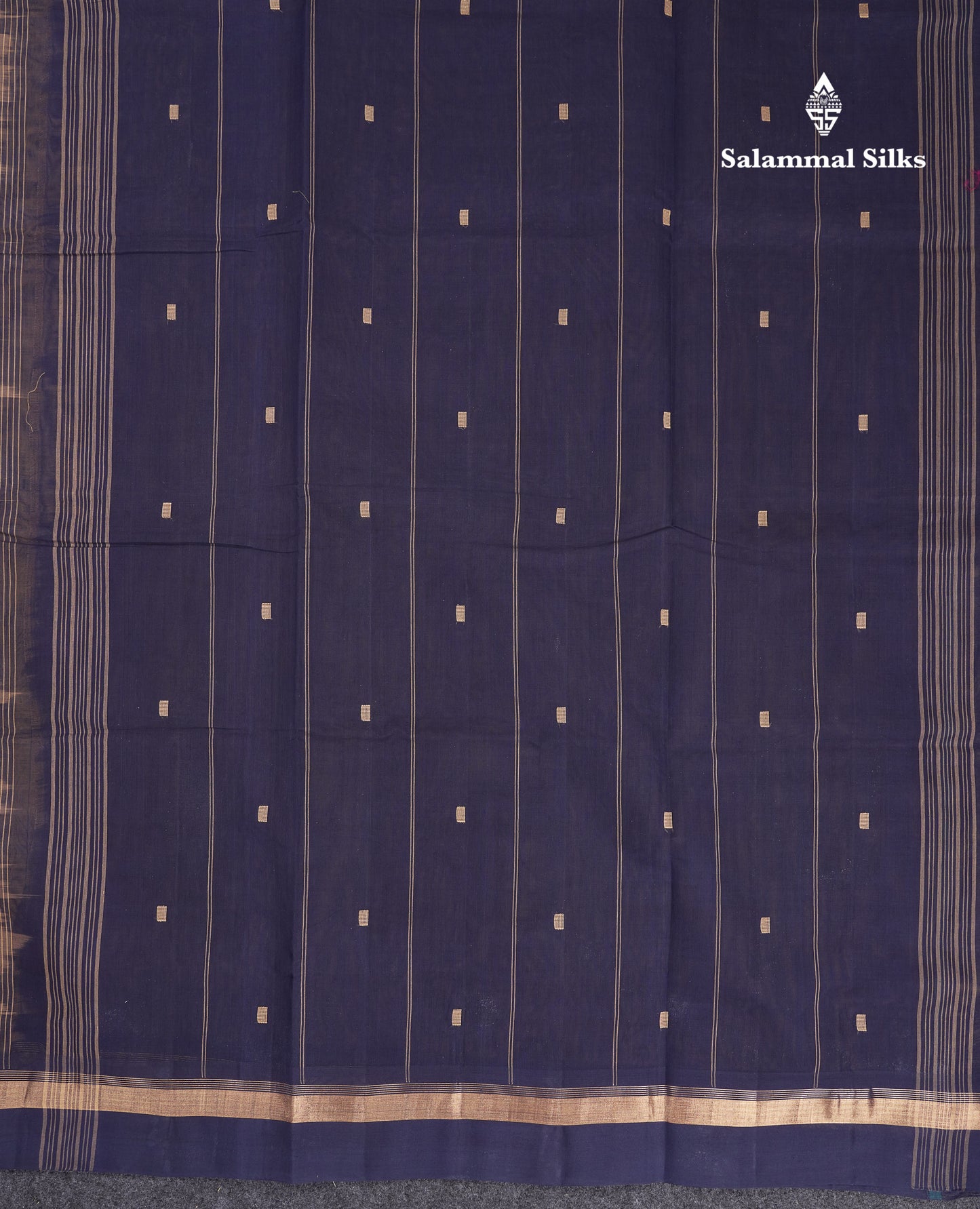 Beautiful Dark Purple Thread Work Butta Handloom Pure Cotton Saree With Contrast Mustard Yellow Blouse