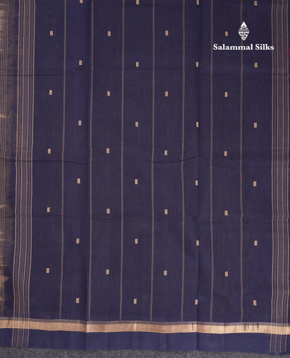 Beautiful Dark Purple Thread Work Butta Handloom Pure Cotton Saree With Contrast Mustard Yellow Blouse