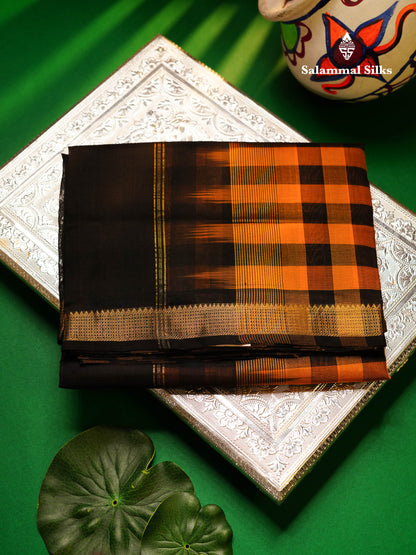 Beautiful Paalum Pazham Checks Pure Silk Cotton Saree With Contrast Black Blouse
