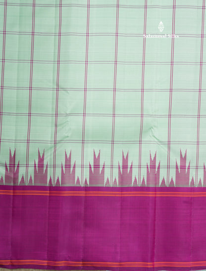 Light Rexona Beautiful Checks Pure Kanjivaram Pure Silk Saree With Traditional Magenta Temple Border