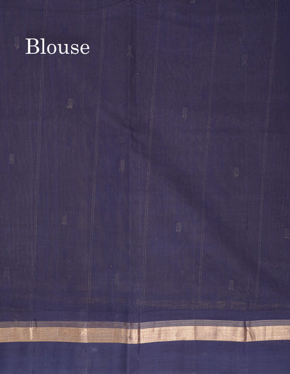 Beautiful Dark Purple Thread Work Butta Handloom Pure Cotton Saree With Contrast Mustard Yellow Blouse
