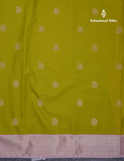 Beautiful Parrot Green Semi Silk Saree With Contrast Baby Pink Medium Border