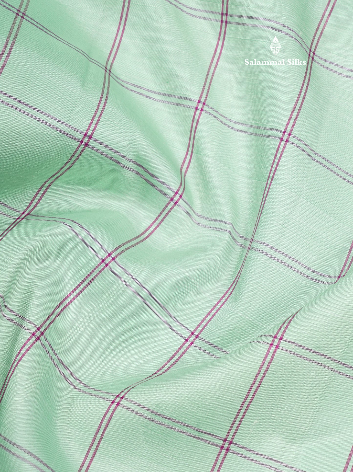 Light Rexona Beautiful Checks Pure Kanjivaram Pure Silk Saree With Traditional Magenta Temple Border