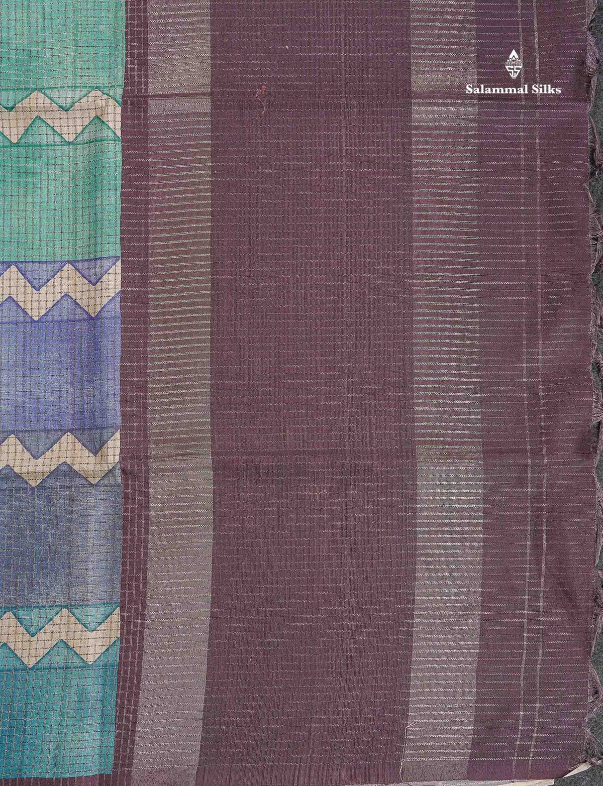 Semi Tussar Saree - MultiColour Body Small Checks With Zig Zag Design & Dual Tone Brown Blouse