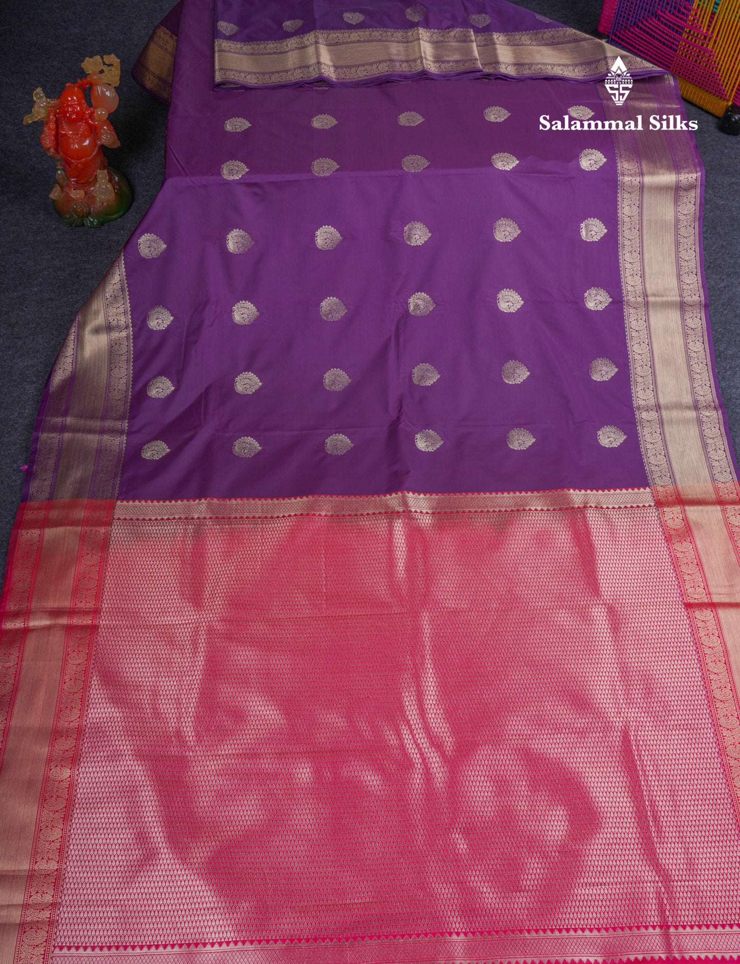 Beautiful Dark Purple Semi Silk Saree With Contrast Pink Blouse