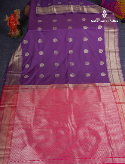 Beautiful Dark Purple Semi Silk Saree With Contrast Pink Blouse
