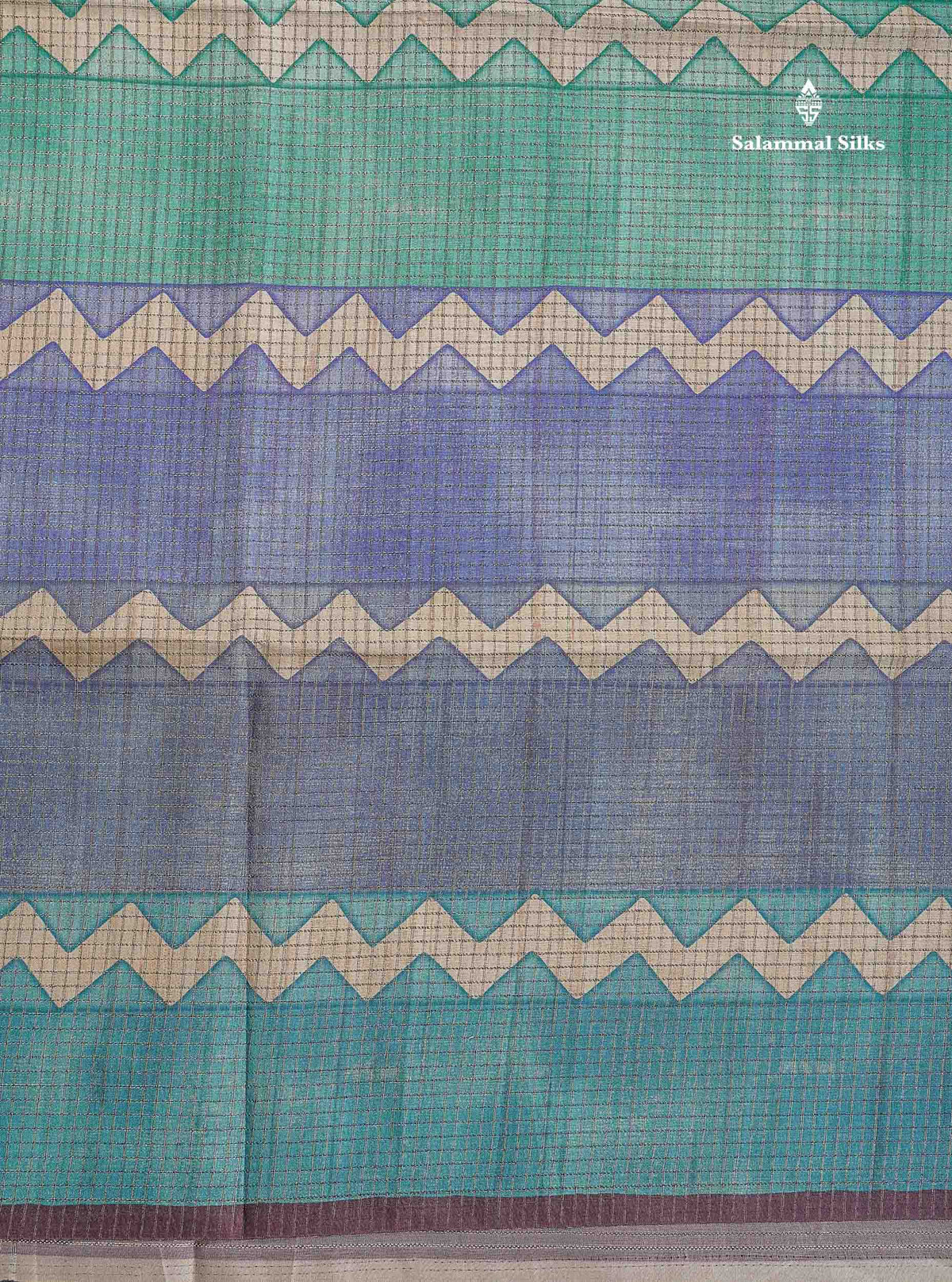 Semi Tussar Saree - MultiColour Body Small Checks With Zig Zag Design & Dual Tone Brown Blouse