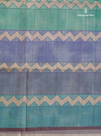 Semi Tussar Saree - MultiColour Body Small Checks With Zig Zag Design & Dual Tone Brown Blouse
