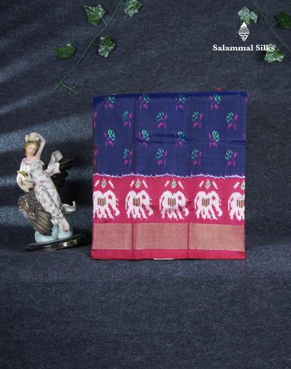 Pure Silk Pattu Pavadai Pochampalli Design (Navy Blue) With Contrast Pink Blouse 27"