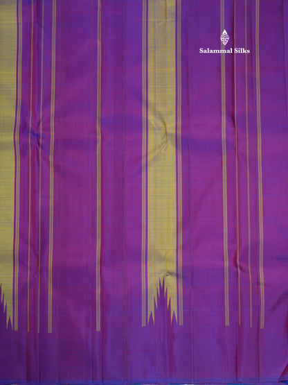 Beautiful Double Shade Pure Kanjivaram Silk Saree With Traditional Multicolour Temple Border
