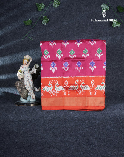 Pure Silk Pattu Pavadai Pochampalli Design (Pink) With Contrast Orange Blouse 27"