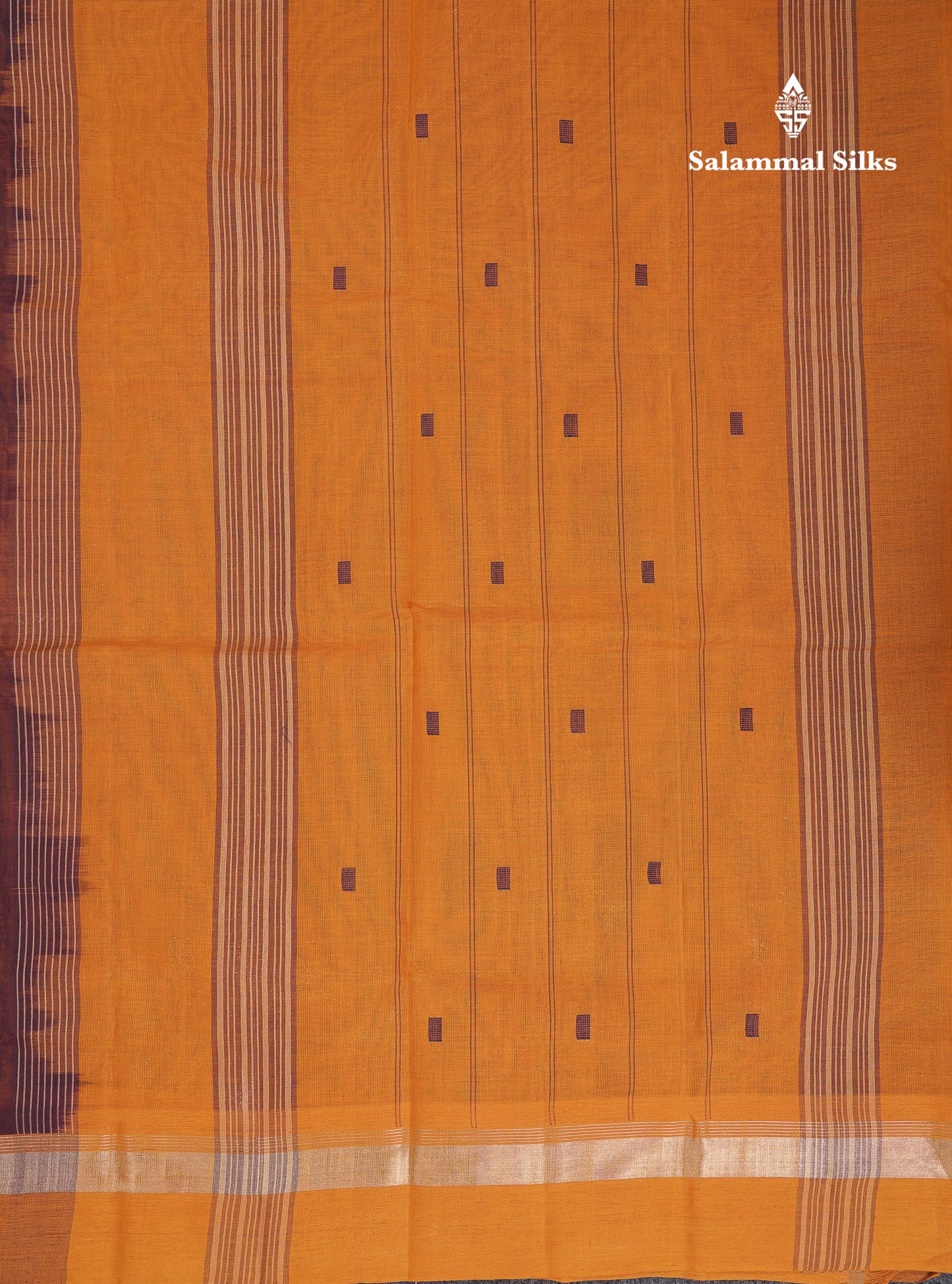 Beautiful Dark Purple Thread Work Butta Handloom Pure Cotton Saree With Contrast Mustard Yellow Blouse