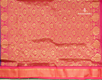 11 Yards Semi Silk Saree Peacock Blue with Contrast Pink Border