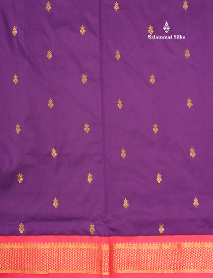 11 Yards Semi Silk Saree Peacock Blue with Contrast Pink Border