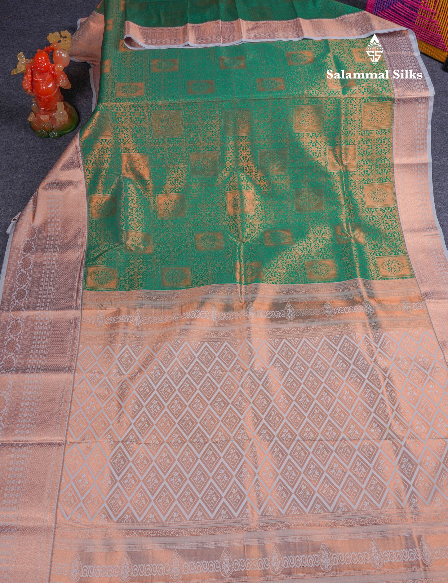 Beautiful Saffire Green Semi Silk Saree With Contrast Grey White Evening Morning Border