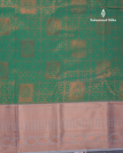 Beautiful Saffire Green Semi Silk Saree With Contrast Grey White Evening Morning Border