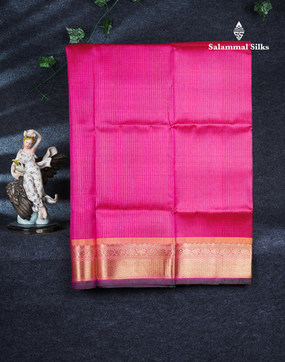 Pure Silk Pure Zari Pattu Pavadai (Pink) Zari Checks With Contrast Mustard Border 36"