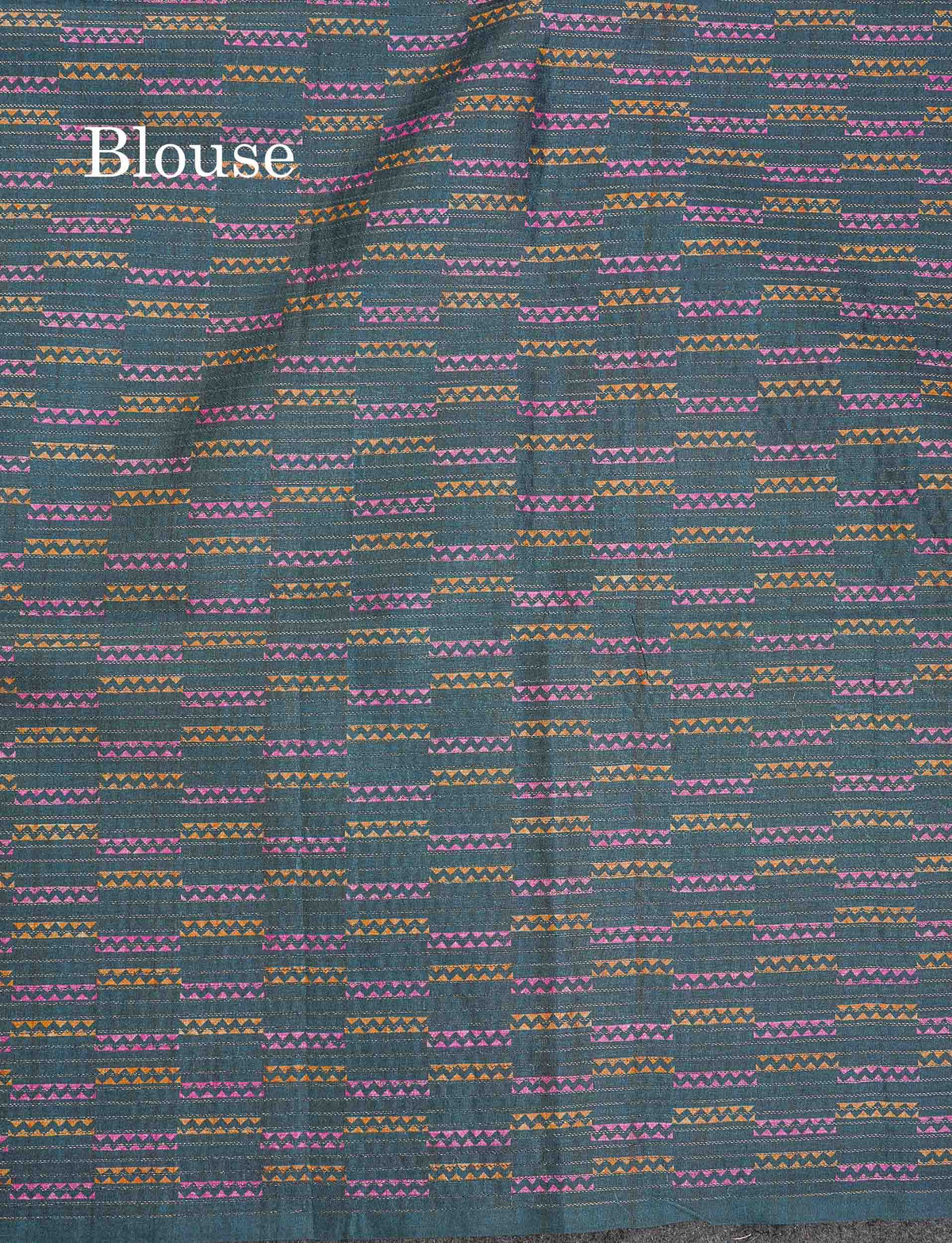 Semi Tussar Saree - MultiColour Body Small Checks With Zig Zag Design & Greyish Blue Blouse