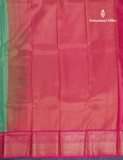 Beautiful Green Vaira Oosi Semi Silk Saree With Contrast Pink Border