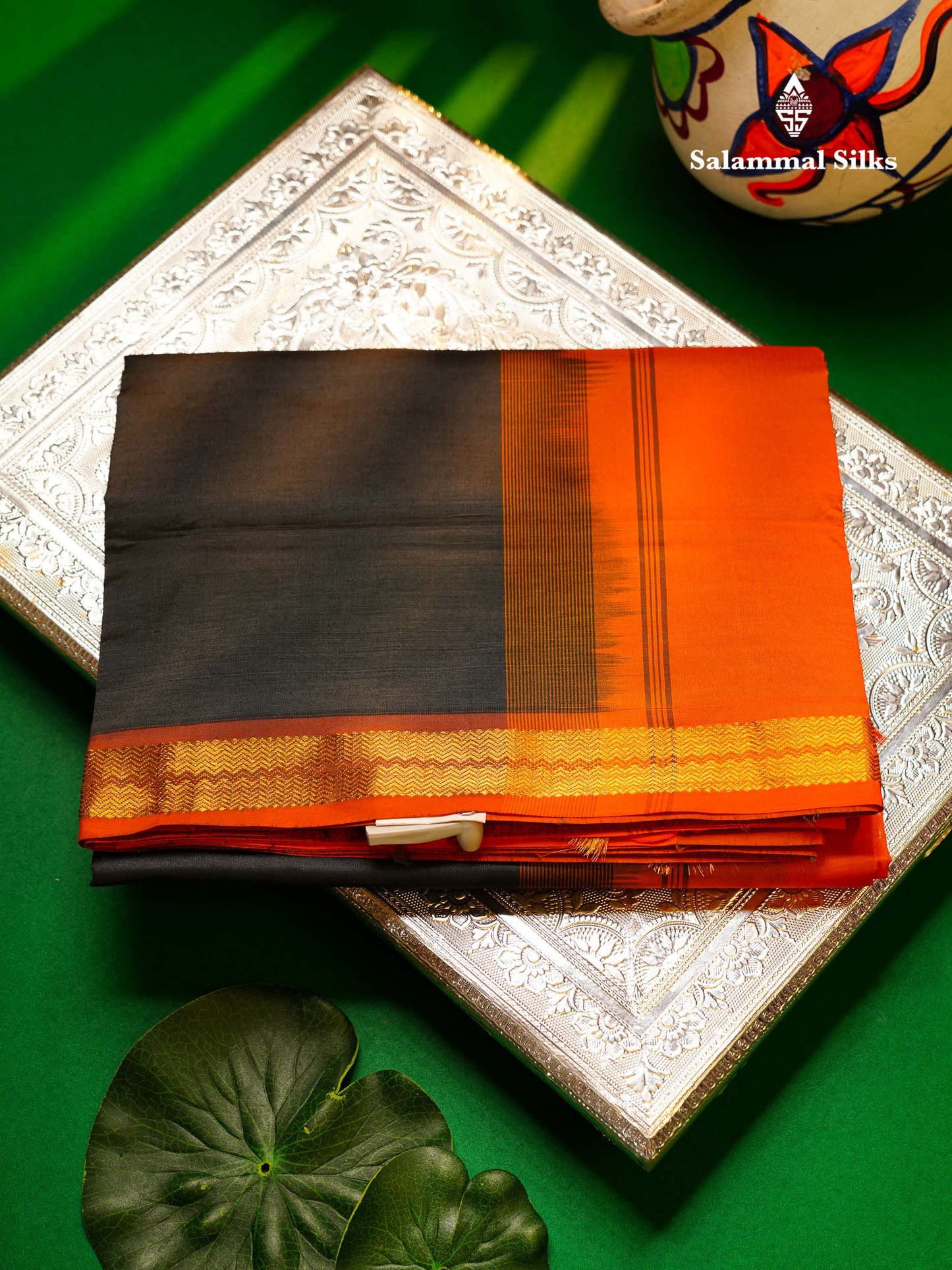 Beautiful Dark Purple Plain Semi Silk Cotton Saree With Contrast Olive Green Blouse