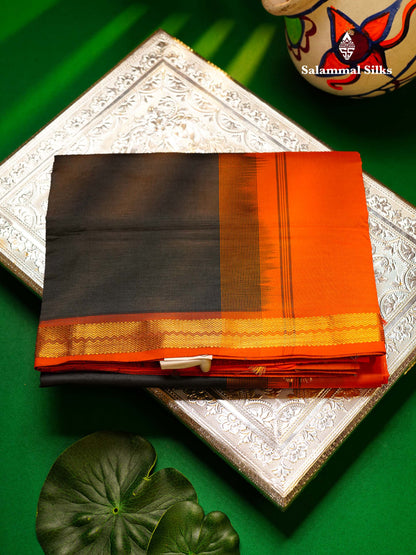Beautiful Dark Purple Plain Semi Silk Cotton Saree With Contrast Olive Green Blouse