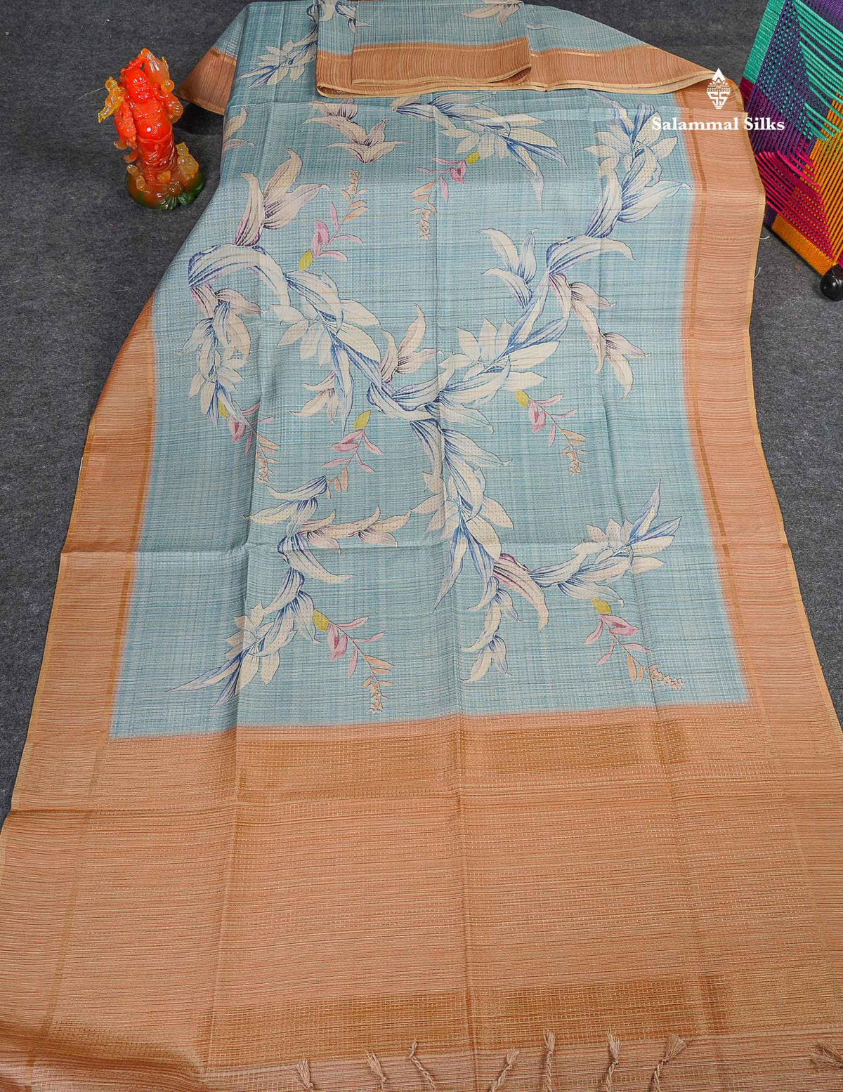 Semi Tussar Saree - Pastel Blue Colour Body With Light Brown Border
