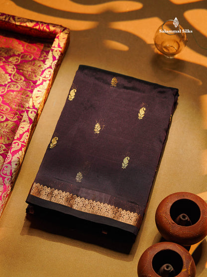 Semi Silk Saree - Maroon Colour Body Zari Butta With Traditional Small Border