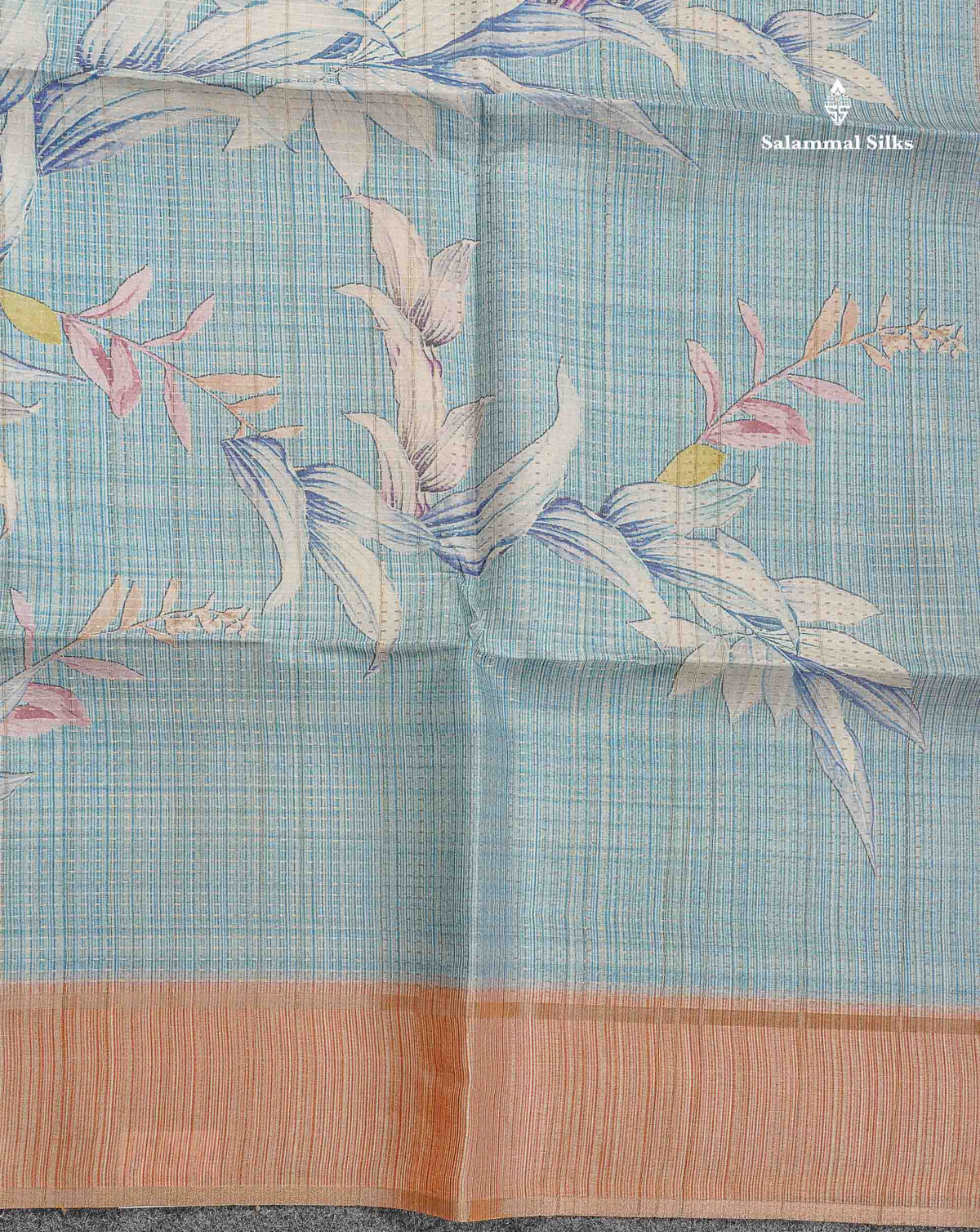 Semi Tussar Saree - Pastel Blue Colour Body With Light Brown Border