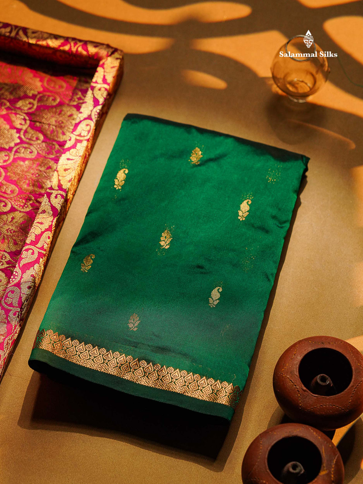 Semi Silk Saree - Maroon Colour Body Zari Butta With Traditional Small Border