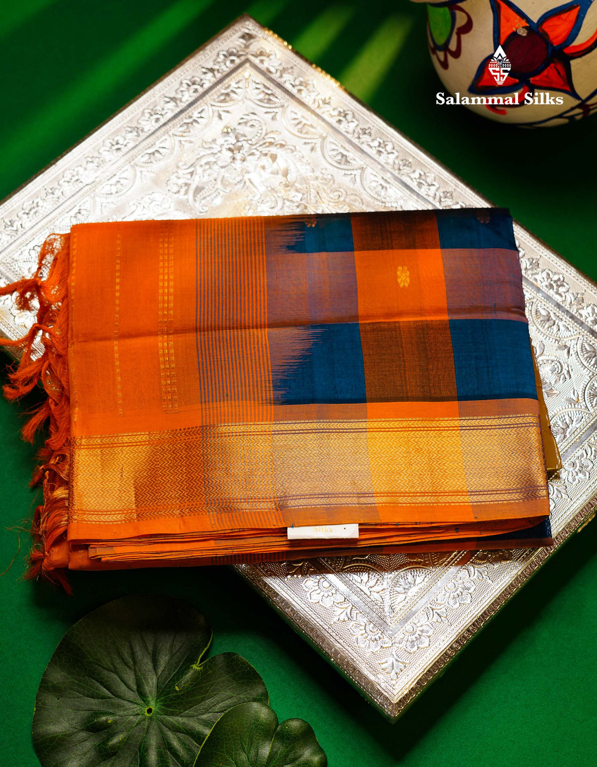 Beautiful Multicolour Paalum Pazham Checks Pure Silk Cotton Saree With Contrast Mustard Yellow Blouse